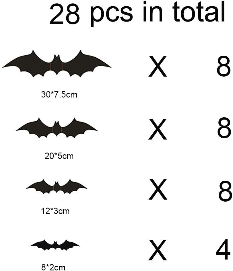 HOZZQ DIY Halloween Party Supplies PVC 3D Decorative Scary Bats Wall Decal Wall Sticker, Halloween Eve Decor Home Window Decoration Set, 28pcs, Black: Toys & Games