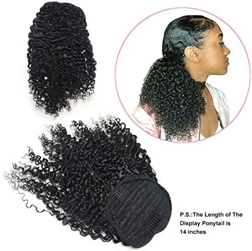 Luwigs 3B 3C Afro Kinky Curly Clip-in Top Closure Ponytail African American Brazilian Human Virgin Hair Natural Color 120Gram Drawstring Puff Hairpiece (16 inches, Afro Kinky Curly 3B 3C)
