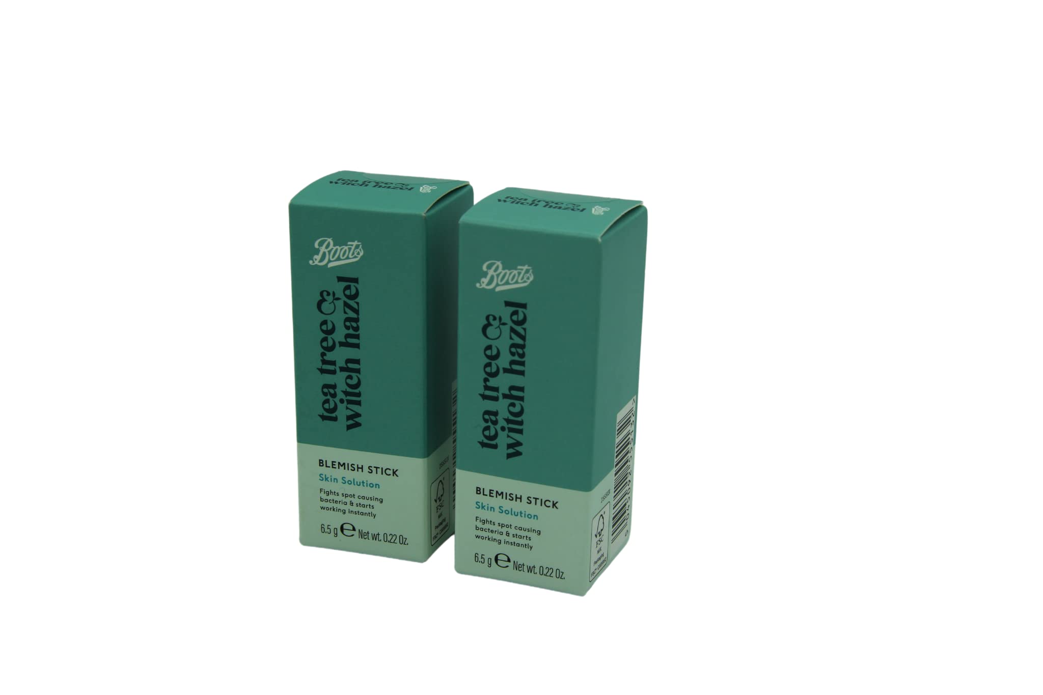 Boots Tea Tree Witch Hazel Blemish Stick 6.5g Bundle x 2 - Spot Fighting & Antibacterial - New Packaging, Clear
