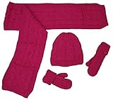 N'Ice Caps Womens Bulky Cable Knit 3PC Set With Sherpa Lining