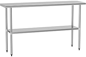 HOCCOT Stainless Steel Table for Prep & Work 18" X 60" inches with Adjustable Shelf, Commercial Workstations, Utility Table in Kitchen Garage Laundry Room Outdoor BBQ