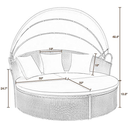 Devoko Patio Furniture Outdoor Round Daybed with Retractable Canopy