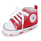 Unisex Baby Girls Boys Canvas Shoes Soft Sole Toddler First Walker Infant Sneaker Newborn Crib Shoes(Red,12-18Month)