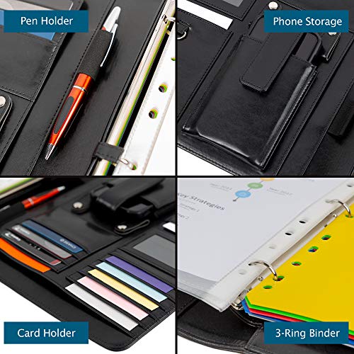 Novathink Portfolio Padfolio Binder Folder Removable 3 Ring Leather