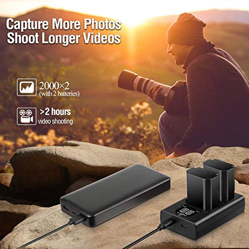 ENEGON NP-FZ100 battery 2 Pack 2280mAh and Fast Dual USB Charger with LCD Screen, Compatible with Sony ZV-E10II A9III A7CII ZV-E1 A7III A7IV FX3 FX30 A6700 A1 A7C A7CR A7RIV A7RV A7SIII A9II