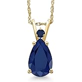 Gem Stone King 14K Yellow Gold Blue Sapphire Pendant Necklace for Women | 2.19 Cttw | Gemstone September Birthstone | Pear Shape 10X7MM | With 18 Inch Chain