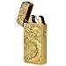 Padgene Electronic Pulse Double Arc Cigarette Lighter, Chinese Dragon Windproof Flameless USB Rechargeable Arc Lighter, Gold