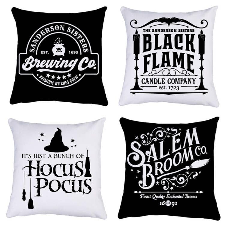 QUALKNOY Set of 4 Black White Halloween Cushion Covers 18"x18" Autumn Decorative Throw Pillow Covers for Living Room Garden Outdoor Home Decor Pillowcases — image 1