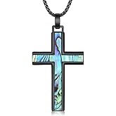 TakNii Black Cross Necklace for Men Women 925 Sterling Silver Abalone Protection Pendant Lords Prayer Amulet Crucifix Jewelry Gifts for Birthday Anniversary