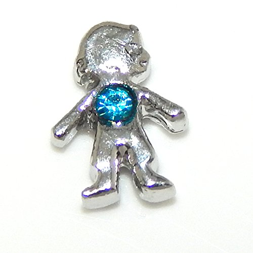 Jewelry Monster "Boy w/ Birthstone Crystal" for Floating Charm Lockets LF0156 (December Zircon Blue)