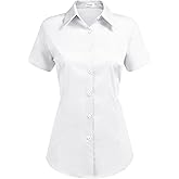 HOTOUCH Women's Basic Button Up Shirt Short Sleeve Stretchy Button Down Collared Shirts Waitress Work Shirt