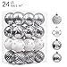 Valery Madelyn 24ct 60mm Frozen Winter Silver White Shatterproof Christmas Ball Ornaments Decoration,Themed with Tree Skirt(Not Included)