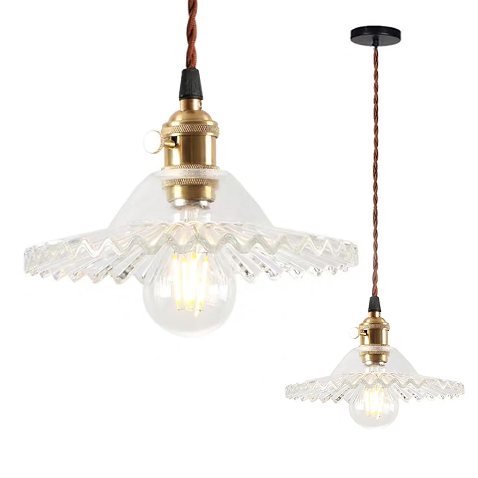 Chrasy Industrial Vintage Modern Edison Ceiling Pendant Light Fixture Decorative E27 Hanging Lighting with Brass Lamp Holder Glass Lamp Shade Loft Living Room Kitchen Chandelier (Transparent Color)