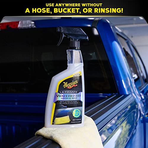 MEGUIAR’S ULTIMATE WATERLESS WASH & WAX, SCRATCH-FREE WATERLESS CAR CLEANING SPRAY THAT MAKES DETAILING QUICK AND EASY, 2-IN-1 CLEANER AND PROTECTION TO HELP YOUR RIDE SHINE, 26 OZ
