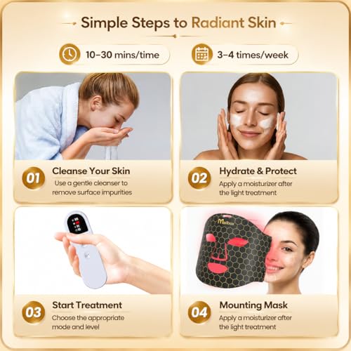 Red Light for Face, Led Mask for Face Spectrum Mask 850nm and Red Light 630nm, 460nm, 4 Gears Energy Adjustment, Black