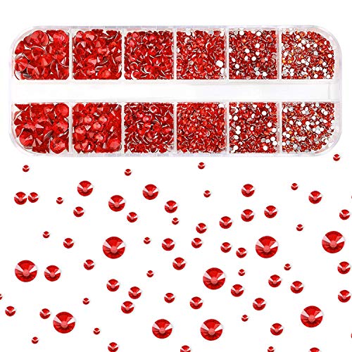 3000 PCS Rhinestones for Craft, Phogary Red & Black Flat Back Rhinestones 6 Sizes (2-5 mm) with Pick Up Tweezer for Crafts Nail Face Art Clothes Shoes Bags Phone Case DIY