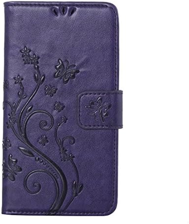 WindTeco Huawei Y6 2015 Case, Bookstyle Embossed Butterfly Premium PU Leather Flip Wallet Case Magnetic Closure with Card Slots & Stand Function Protective Cover for Huawei Y6 2015, Dark Purple