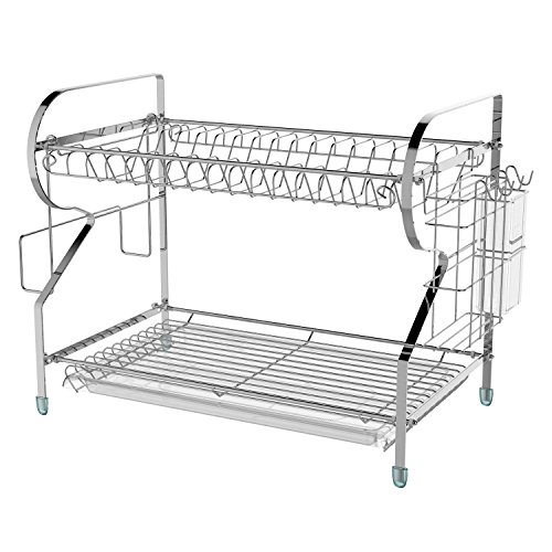 image for Rampmu 2 Tier Dish Drying Rack with Drain Board, Dish Drainer Drying R