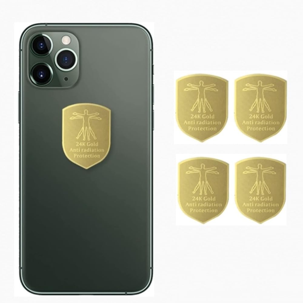 WETBEN EMF Anti Radiation Protection Sticker Shields, 24K Gold Cell Phone Sticker Protection Blocker for laptops Tablets Blocks 5G Wi-Fi Bluetooth Protection Neutralizer (Gold-4pcs)