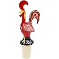 Traditional Hand-Painted Portuguese Good Luck Rooster Wine Bottle Stopper - Metal Decorative Cork Stopper for Wine - Unique Kitchen, Bar & Dining Gift Idea (Red)