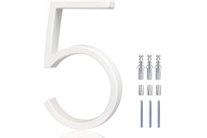 REAVOR 6 Inch White Address Numbers for House - Modern Floating House Numbers for Outside, Creats Attractive Interesting Shadows, High Gloss Number 5