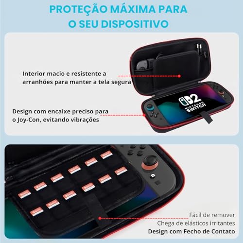 Case para Nintendo Switch 2, Bolsa de Transporte e Proteção FLENSBOX - Capa Antichoque Com Alça Portátil Resistente a Água Espaço Para 12 Jogos e Acessórios