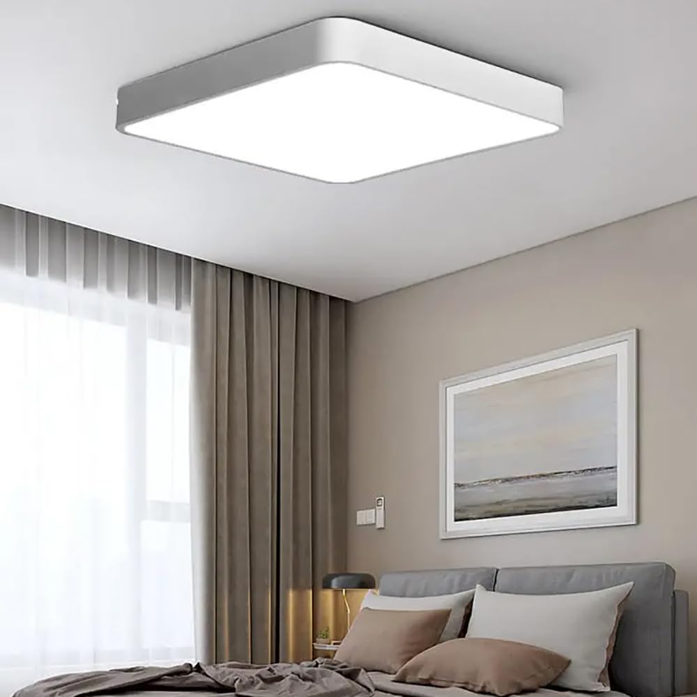 Photo 1 of Dimmable LED Flush Mount Ceiling Light Fixture with 3000K-6000K Light Color Adjustable,64W 24Inch Close to Ceiling Lamp Modern Squre Lights for Bedroom Kitchen, White Recessed Indoor Lighting