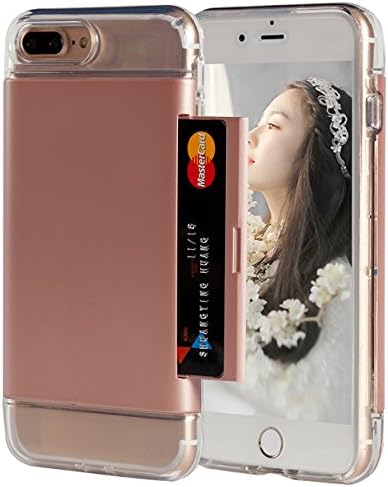 iPhone 7 Plus Wallet Case,Spsun Shock-Resistant Hybrid Dual Layer Hard Shell Skin Clear Soft TPU Rubber Bumper with ID/Card Credit Holder Slot Protective Case Cover For Apple iphone 7 Plus - Rose Gold