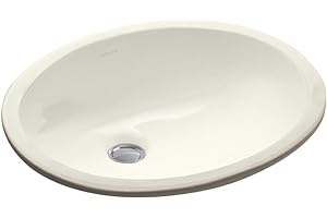 KOHLER K-2209-96 Caxton 17" Oval Undermount Bathroom Sink, Oval Basin, Overflow Drain, No Faucet Holes, Biscuit