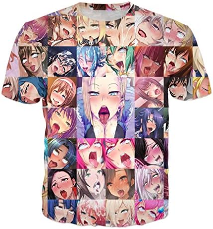 Asolldo Unisex Funny Anime Ahegao 3D Print Hoodies Joggers Hipster Sexy Cartoon T-Shirt Sweatshirts Set