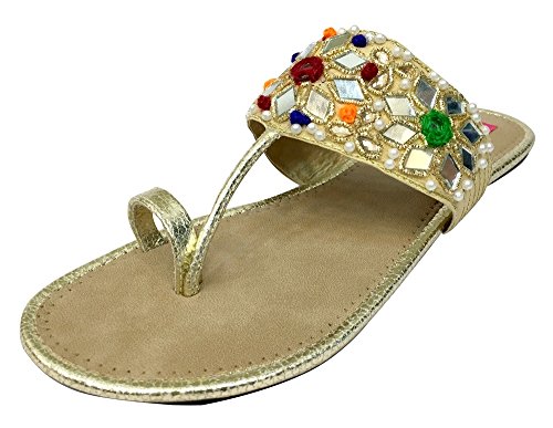 Step n Style Women Beaded Toe Ring Sandals Low Heel Party Sandals Jutti Khussa Shoes