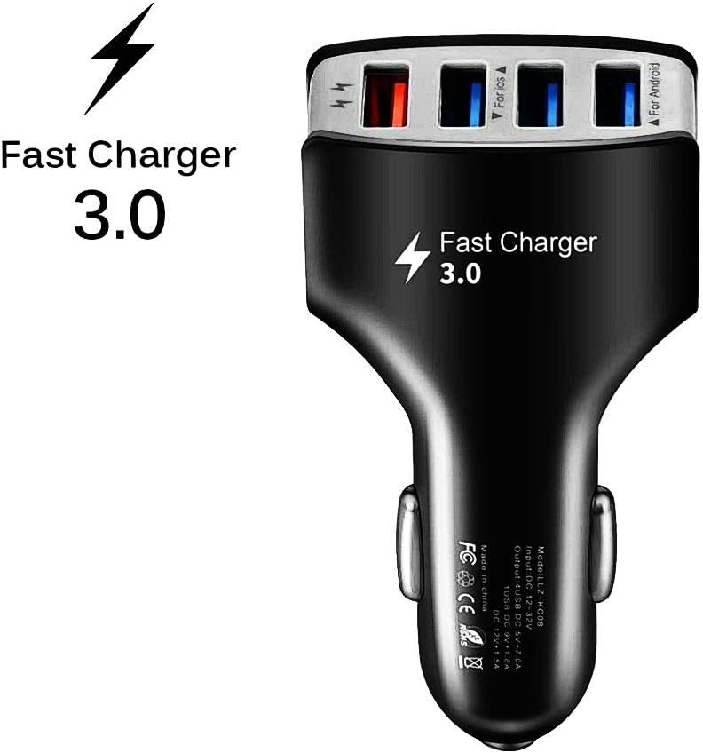 Car Charger 4 Port USB Quick 3.0 Adaptor Compatible iPhone Xs max/XR/x/7/6s, iPad Air 2/Mini 3, Note 9/Galaxy S10/S9/S8