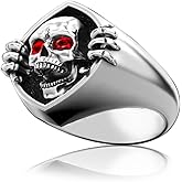 THJEW Mens Skull Ring,Cool Exquisite Stainless Steel Skeleton Ring,Gothic Retro Vintage Punk Biker Cocktail Party Death Head Ring Halloween Jewelry for Men