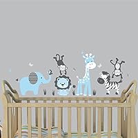 Mini Baby Blue, Jungle Animal Wall Decals, Jungle Stickers for Boys, Monkey Stickers