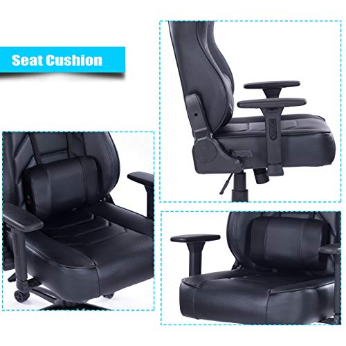 Blue Whale Gaming Chair with Massage Lumbar Pillow, PC Computer Video Game Racing Chair Reclining Executive Ergonomic Office Desk Chair with Headrest BW/291Black