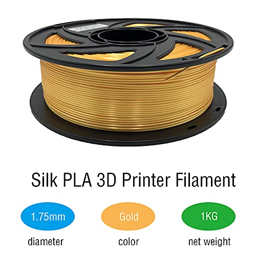 Silk PLA Filament, 3D-Druckerfilament 1,75 mm, Maßgenauigkeit +/- 0,02 mm, 1kg pro Spule, Silky Shiny Filaments für die Meisten FDM 3D-Drucker, Silk Gold