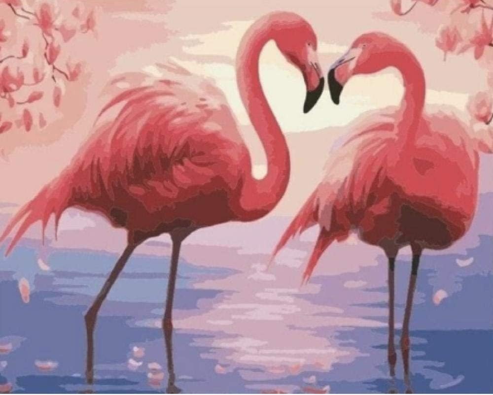 RJYHJL oil painting by numbers for adult kits Flamingo DIY Digital Painting by Numbers Kits on Canvas Frameless 20 x 16 inches
