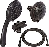 6 Function Dual Shower Head Combo - High Pressure, Adjustable Handheld & Fixed Showerheads With Hose & Diverter And Double Removable Rainfall Spray Heads - Oil-Rubbed Bronze