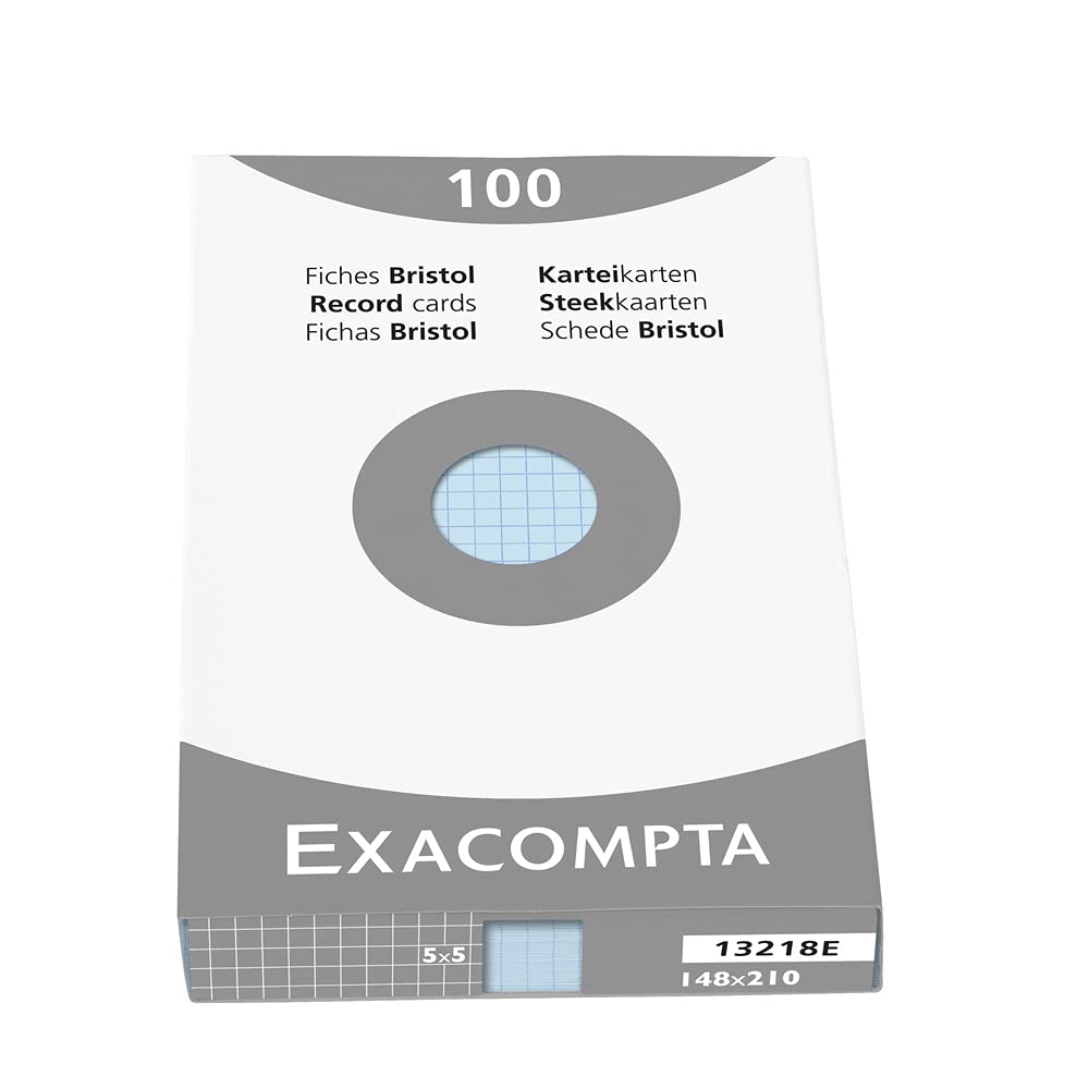 Exacompta - Ref 13218E - Bristol Squared Record Cards (Pack of 100) - A5 in Size, 205gsm Card, Compatible with Printers - Suitable for Exam Revision & Notes - Blue — image 1