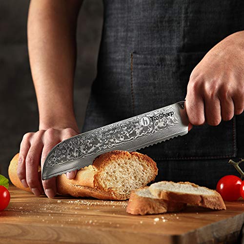 TooSharp Damascus 8 Inch Bread Knife/ Kitchen Bread Knives, Chef Bread Knife Super Sharp/Classic