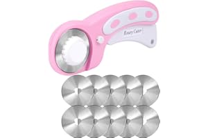 45mm Rotary Cutter with 10pcs Extra Blades Fabric Cutter Pink Rotary Tool with Safety Lock Ergonomic Handle Fabric Rotary Cut