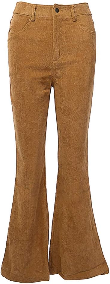 Fashion Women Casual Solid Corduroy Flare High Waist Wide Leg Pants,Long Sculpted High Rise Pull On Elasticated Waist Stretch Cotton Trouser Legging