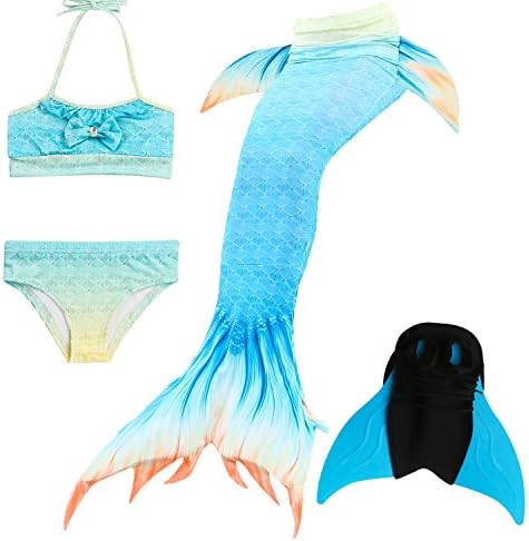 Das beste Girls Mermaid Tail Swimsuit with Monofin Girl's Mermaid Tail for Swimming,Colorful Swimmable Costume Cosplay Princess Swimwear Bikini Set Bathing Suit Set with Mono Fin Four Pcs