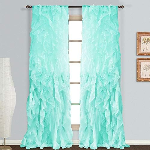 Rooney Sheer Voile Vertical Ruffled Window Curtain Panel (Sea Blue, 2 Panels 50" x 84")