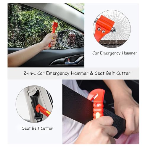DuDuZui 2 Emergency Window Breaker Hammer and Seatbelt Cutter, Emergency Hammer and Car Seat Belt Cutter in Two, with 2 Survival Whistle