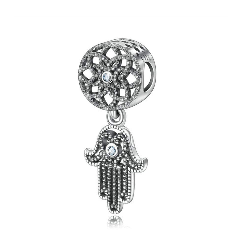 925 Sterling Silver Hand of Fatima Charm Hamsa Charm Love Charm Anniversary Charm for Pandora Charm Bracelet (A)