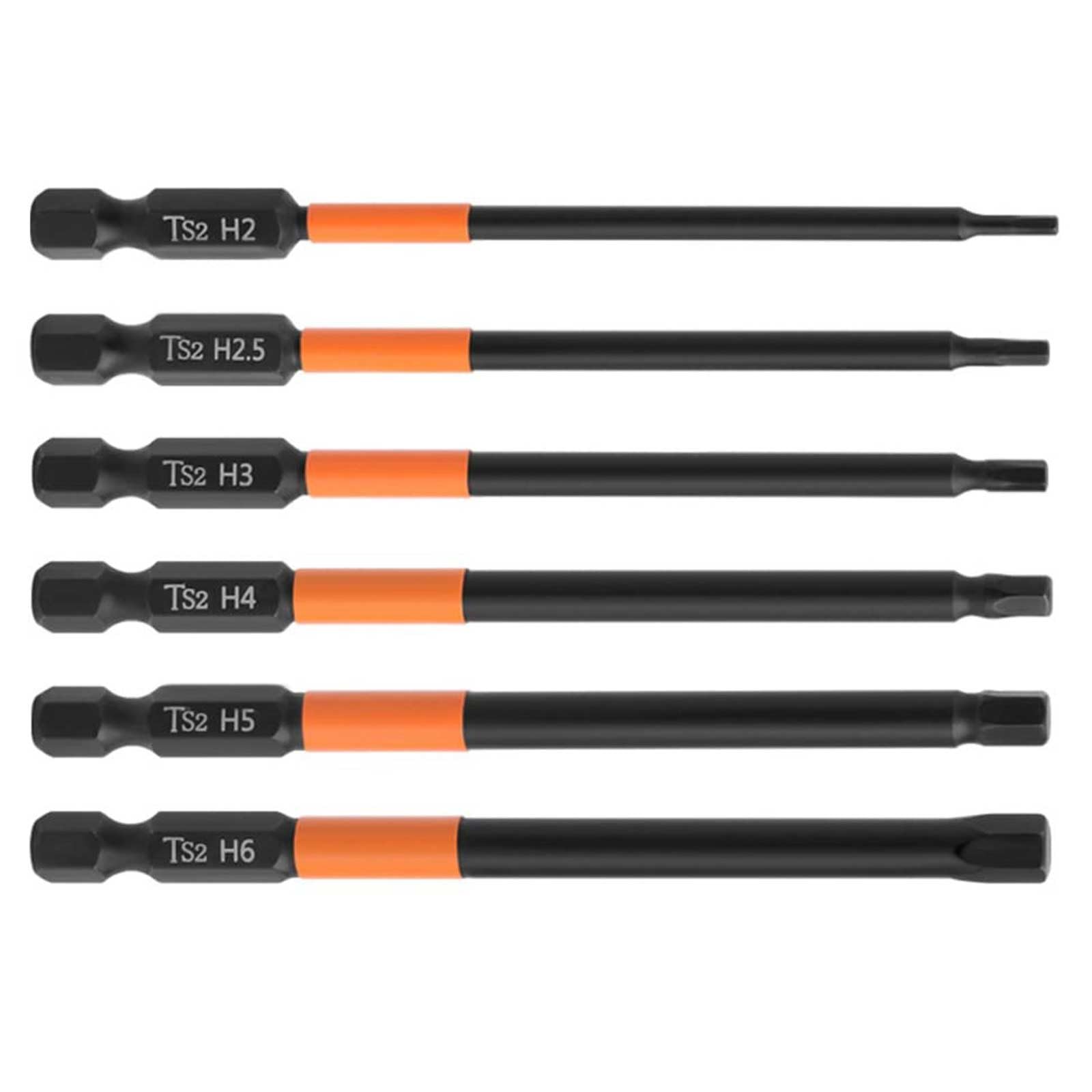 6pcs Magnetic Hex Key Drill Bit Set, 1/4" Hex Shank, S2 Steel, H2-H6 Metric, 3.93" (100mm) Impact Screwdriver Bits for Tough Fastening Tasks