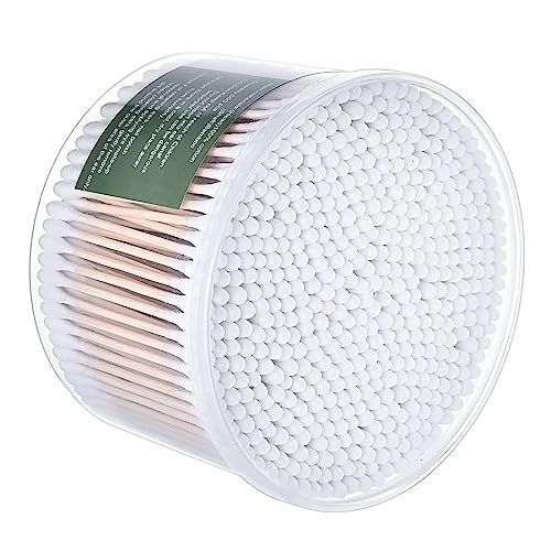 MOCUI Bamboo Cotton Swabs Double-Tipped Round Thick Tips | 100% Cotton Biodegradable & Organic Unbleached Natural | Q-tips Safety Swabs | Wooden Cotton Buds For Ears Makeup or Nails 500 Count