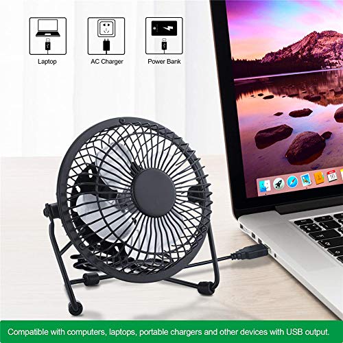 USB Fan 4 Inch Mini USB Desk Table Fan Personal Portable Desktop Cooling Fan Powered by USB PC Netbook for Camping Home Office Outdoor Travel, Strong Wind, Black