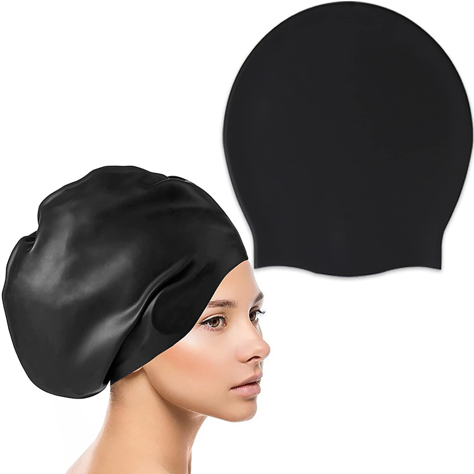Adult Swimming Hats Silicone Swimming Hat Large Swimming Cap Long Hair Swim Cap Ear Protection Swimming Hats Designed for Long Hair Dreadlocks Weaves Hair Extensions Braids Curls and Afros